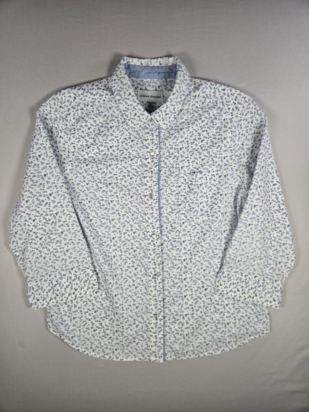 Alfred Dunner Floral Pearl Snap Blouse 3/4 Sleeve Blue White Grandmacore Sz 12